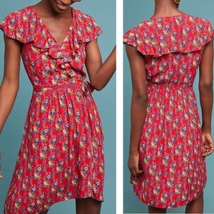 Anthropologie Maeve Rosalia Wrap Red‎ Floral Printed Dress Size 0